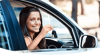 happy girl smiling in car