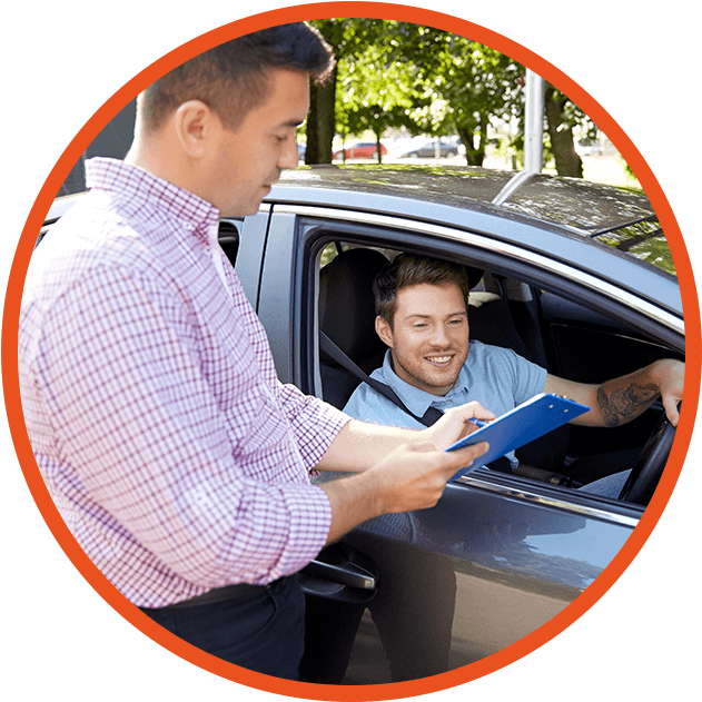 young man with driving instructor